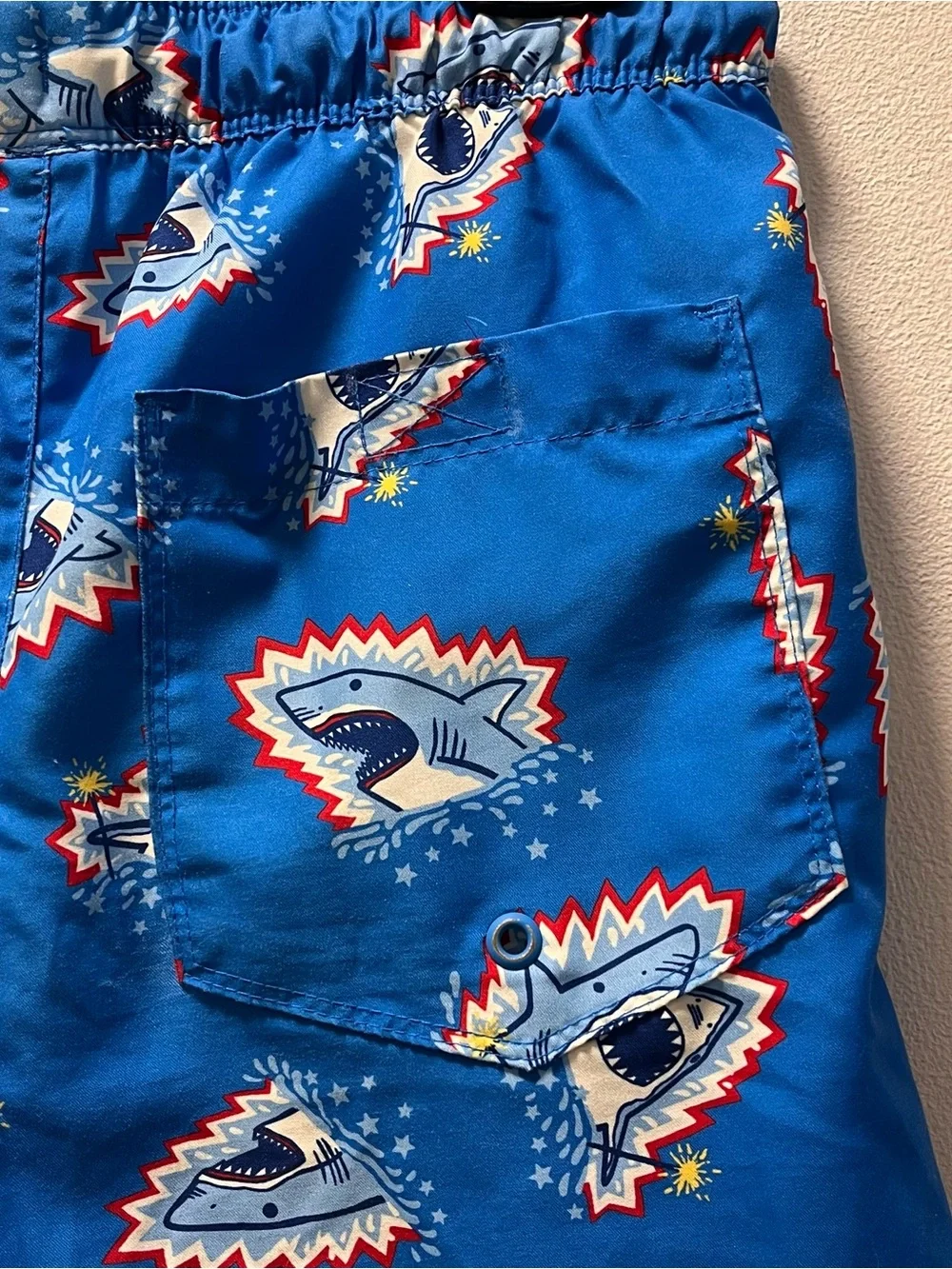 Cat & Jack Kidcore Colorful Fun Blue Shark Print Swim Trunks Sz XL (14), Boys
